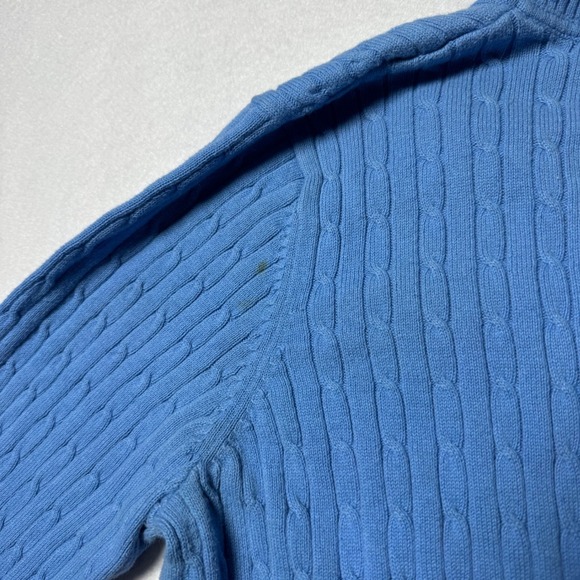 Kim Rogers Women Blue Cable Knit V Neck Cotton Sweater Pullover Medium Cozy - Picture 8 of 9